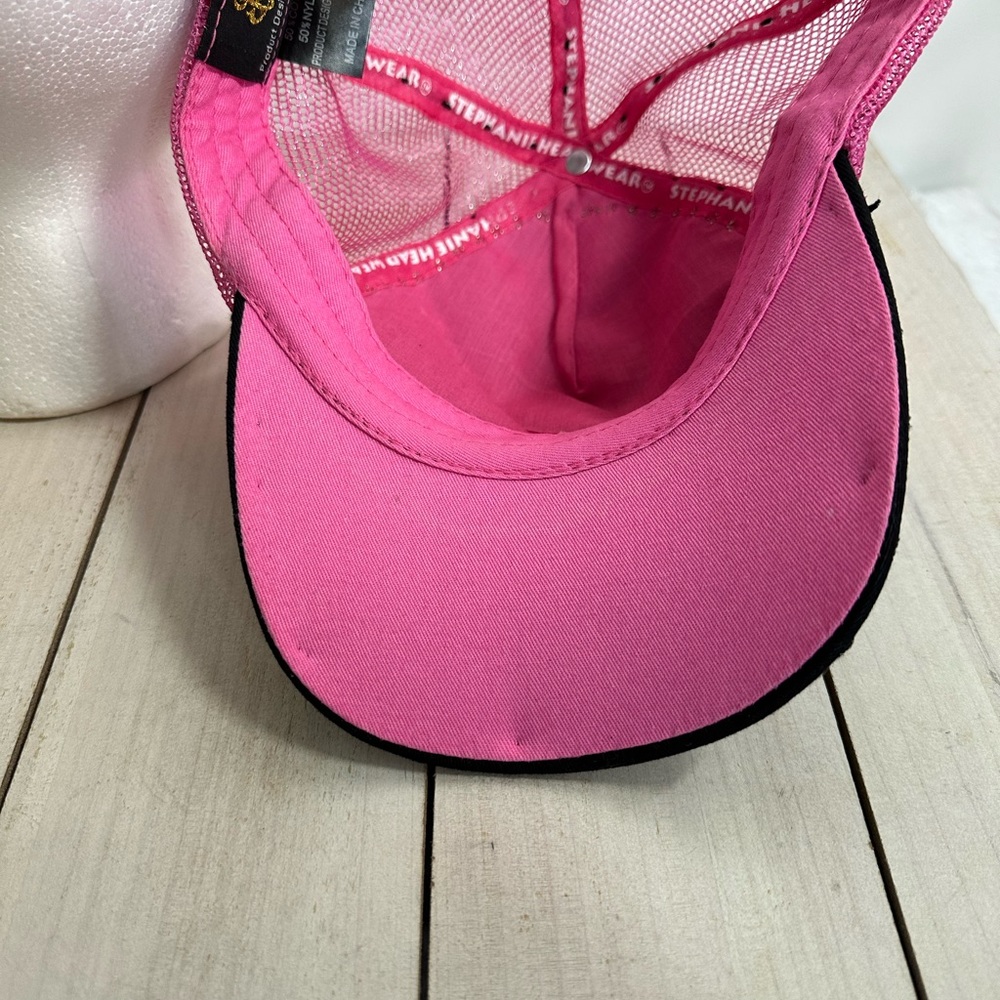 Women’s Stephanie Headwear snap back ball cap pink W/ cross & rhinestones - Picture 3 of 13